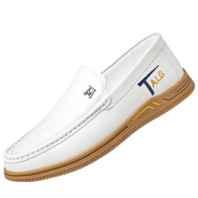 New Men's Fashion Casual Leather Shoes First Layer Cowhide Soft Sole Soft Surface Beanie Shoes Anti-leather Shoes