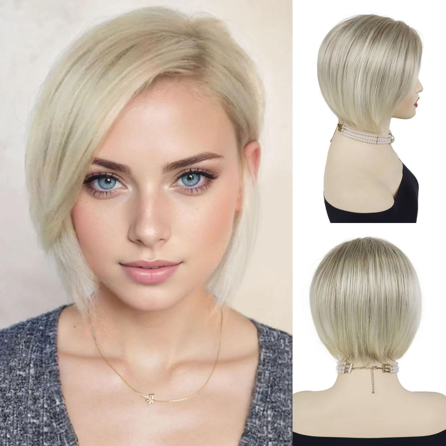 

Парики Омбре Блонд для Женщин Синтетические Волосы 10 Дюймов Короткий Боб Парик с Боковой Челкой Модный Стиль Ежедневный Драг Вечеринка Костюм Косплей