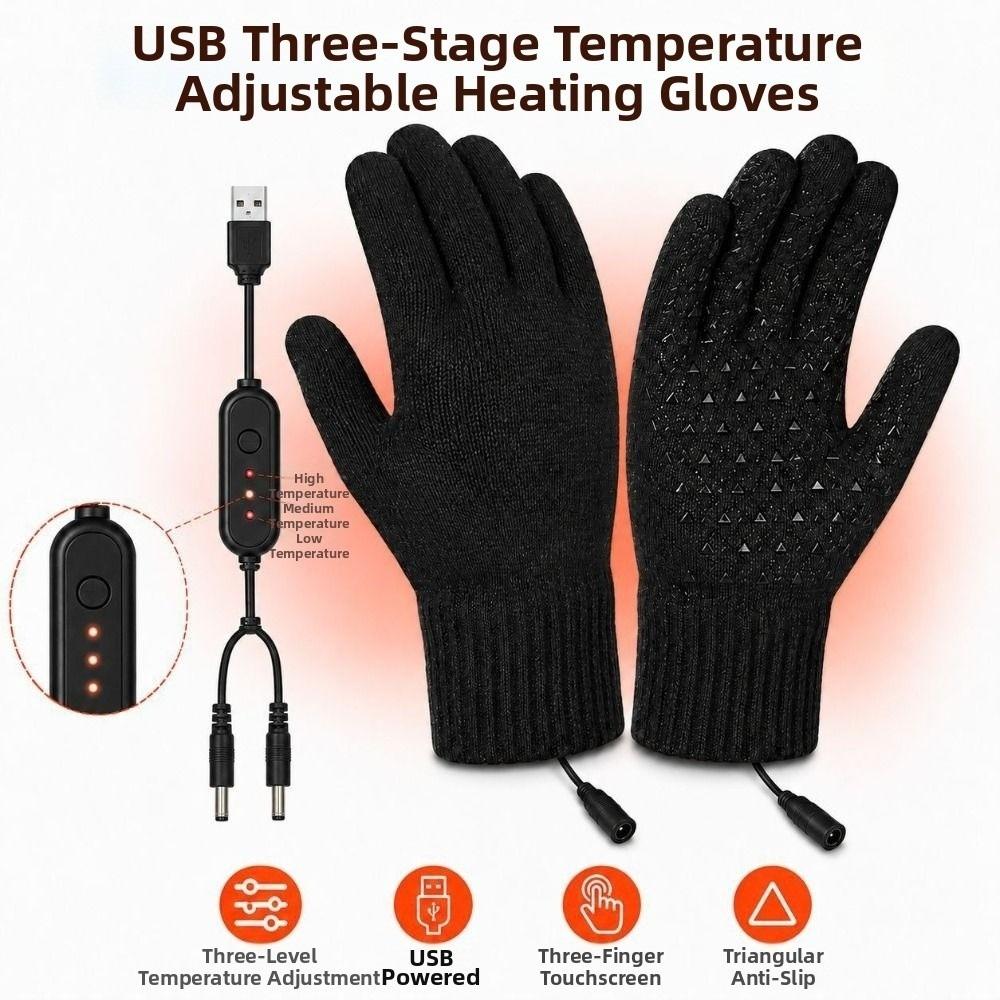 Verstellbare Temperatur Winter Heizhandschuhe Einfarbige Gestrickte Polyesterhandschuhe Herren