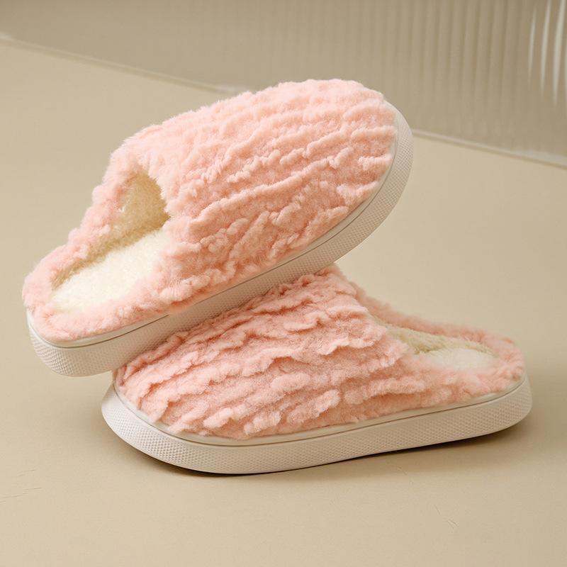 New Cross Plush Cotton Slippers Women's Autumn and Winter Non-slip Indoor Home Thick Bottom Warm Cotton Drag Men's