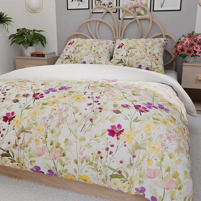 Florina - Satin Bedding Set - White with Pastels - Flowers - 160X200 Cm