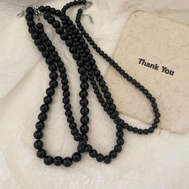 Strands Necklace Black Pearls Necklace Round Imitation Pearl Choker Clavicle