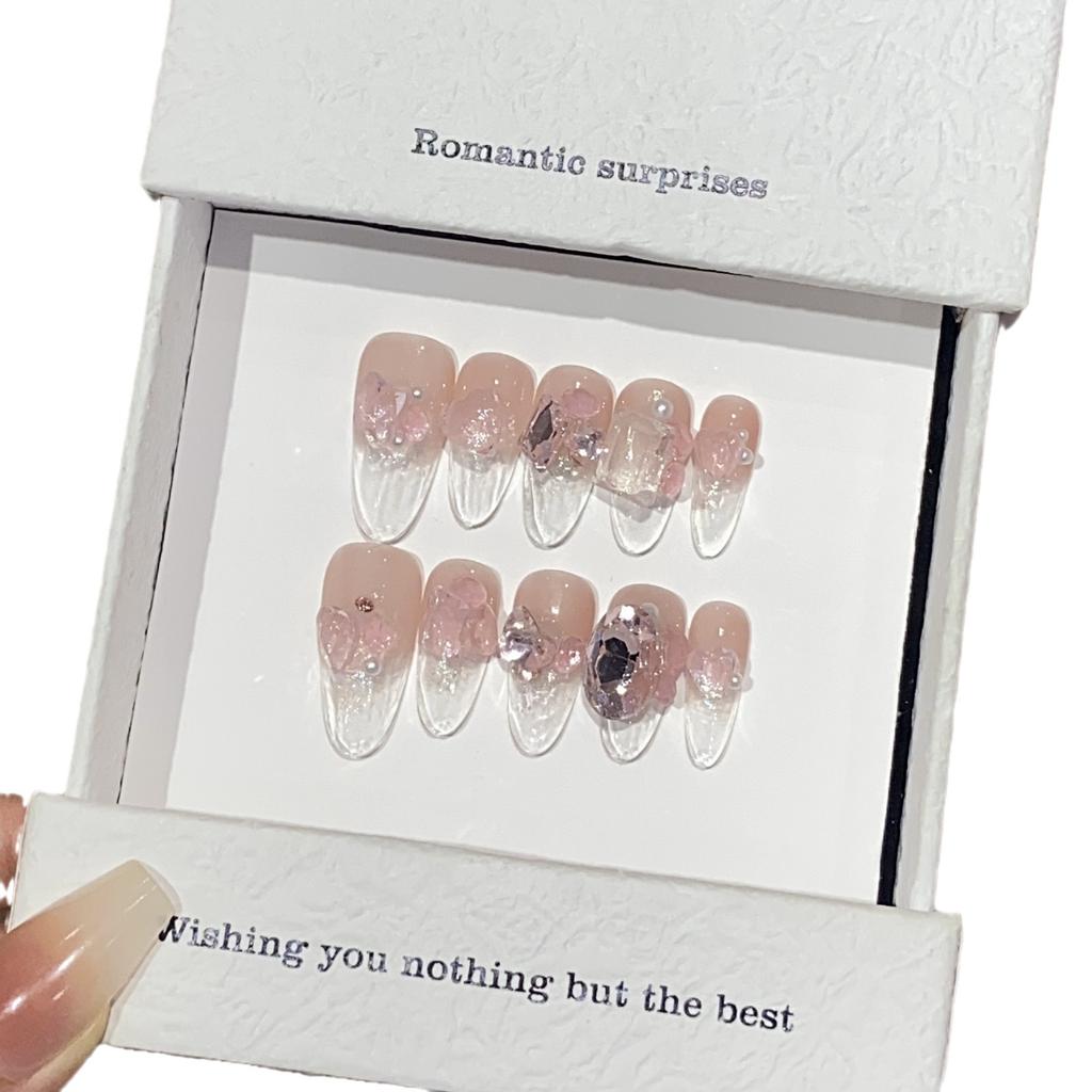 Gradient Transparent Bottom Square Drill French Pink Butterfly Love Diamond Ice Drill Patch Wear Armor