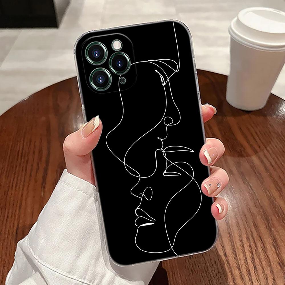 Sexy Line Art Lover Couple Kiss Case For Apple iPhone 17 16 15 14 13 12 11 Pro Max 16 Plus 16E 17Air 17Pro Phone Cover Silicone
