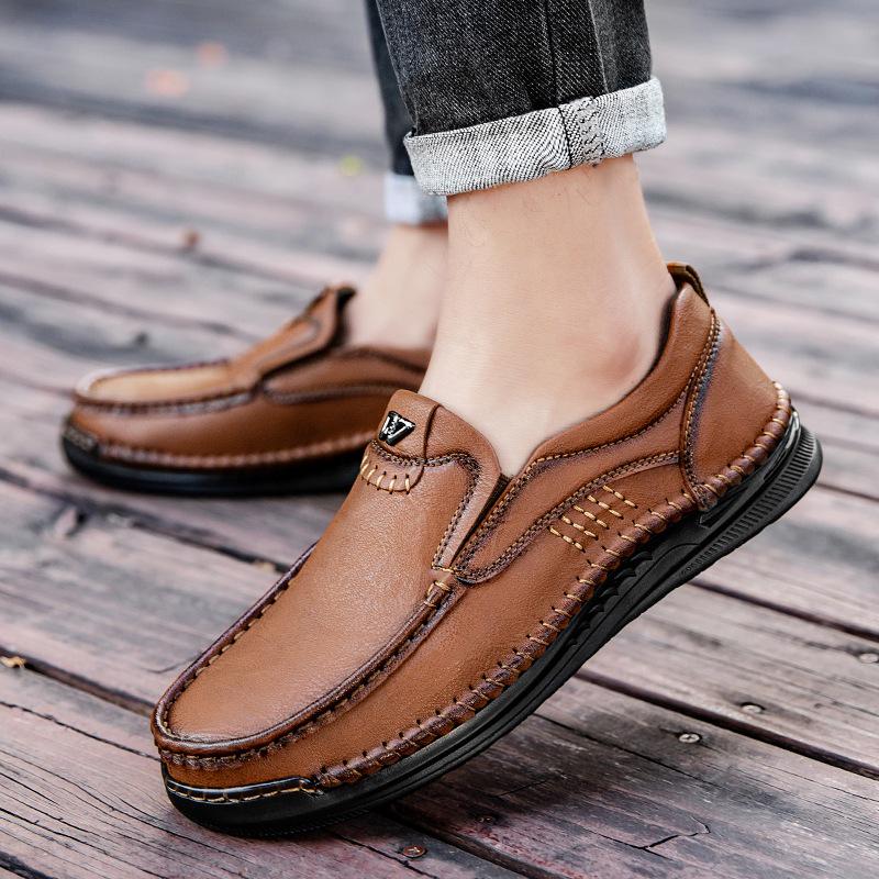 Men's Soft-Soled Leather Slip-On Loafers - Lightweight Casual Design