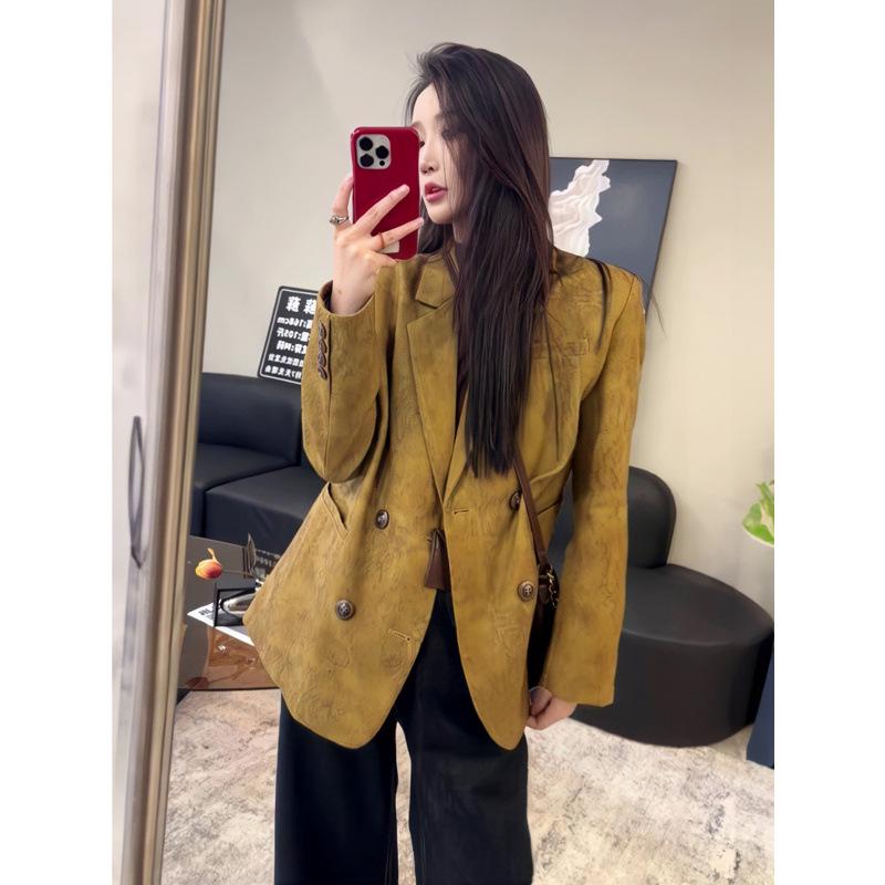 

2753 Plus Size Women s Light Luxury Suit Jacket, Versatile & Casual Chubby MM Loose Top 4XL жёлтый/хаки