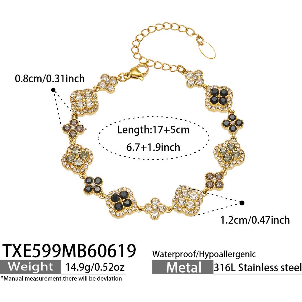 SSeeSY Custom Design Jewelry Stainless Steel 18K Gold Plated Clover Stud Earrings Necklace Set for Engagement Party with Zircon