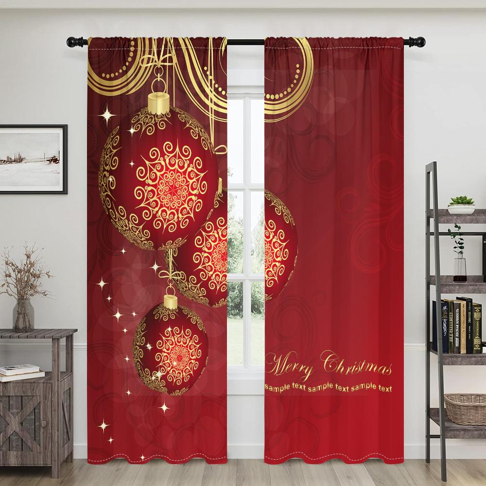 2 pieces, red classic Christmas ball curtains -30% blackout - suitable for living room, bedroom, kitchen, home decoration