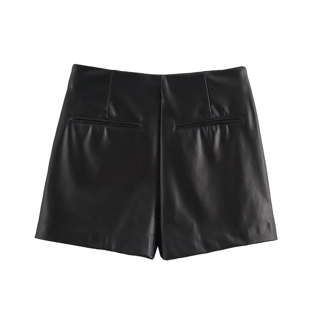 Women's Slim-Fit Asymmetrical Faux Leather High-Waisted Skirt Shorts - Spring 2025