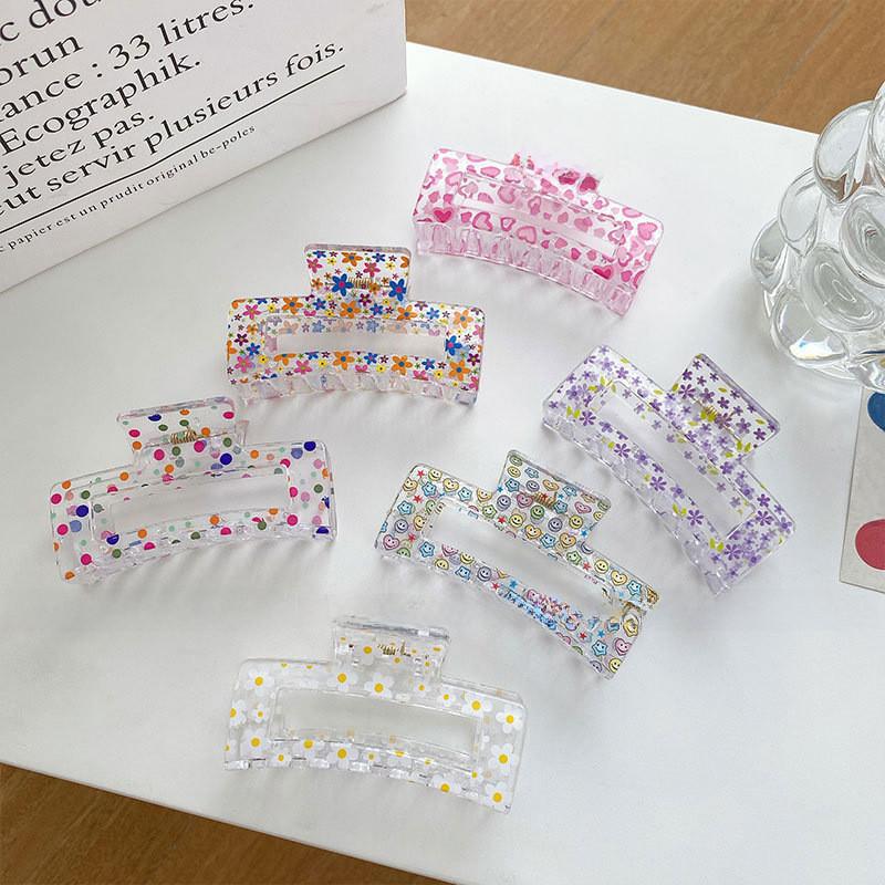 Colorful Floral Daisy Patterned Hair Claw Clips For Girls Stylish Headwear Accessory