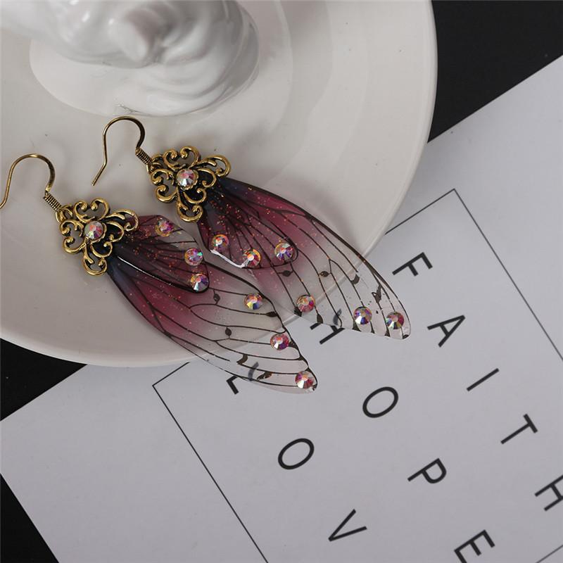 Long Butterfly Wing Dangle Earrings for Women Vintage Rhinestone Fairy Wing Drop Earrings Bohemian Party Jewelry Gift