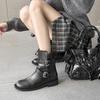 Cowhide Version~ Genuine Leather Retro Double Buckle Low Tube Knight Boots Female British Style Thin Legs Long Short Tube Locomotive Martin Boots