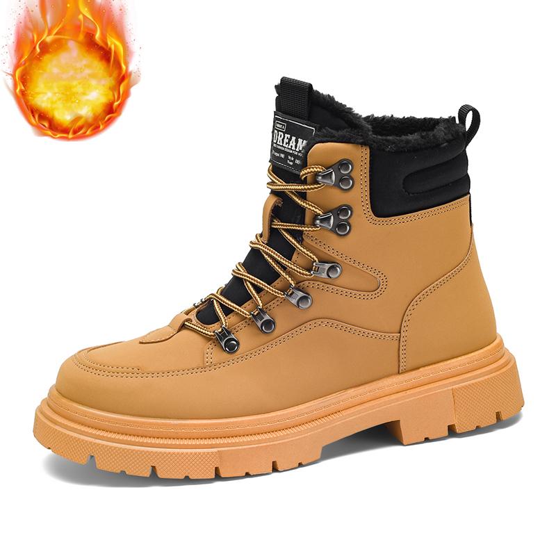 Men's Snow Boots Plush Warm Work Boots Waterproof Anti-slip Thick-soled Outsoor Hiking Shoes for Men High-top Climbing Walking