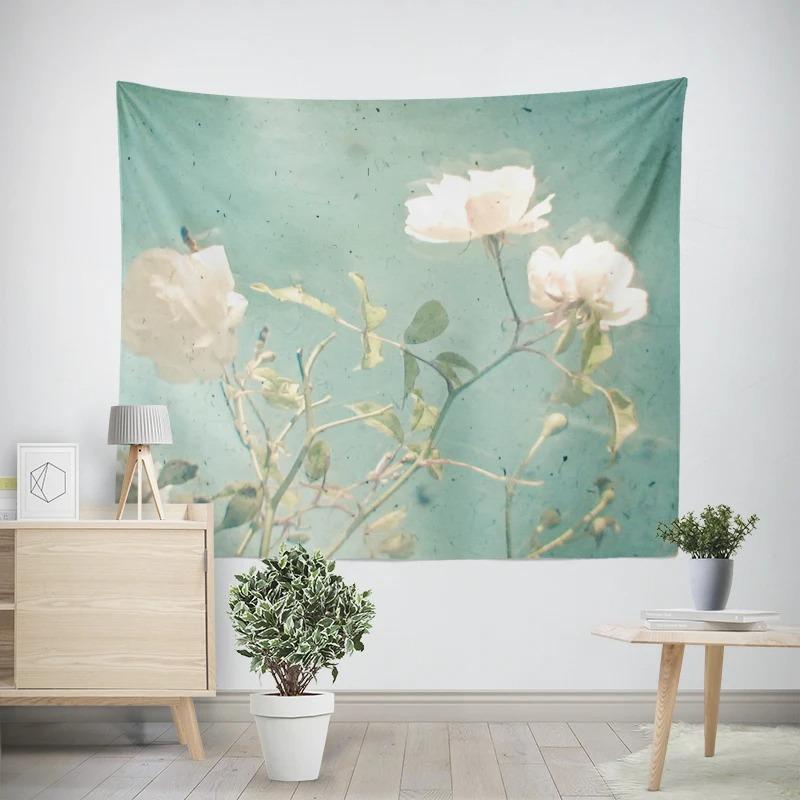 Object Wall Hanging Aesthetic Bedroom Wall Art Large Fabric Tapestry Bohemian Retro Floral Leaves Modern Room Decoration