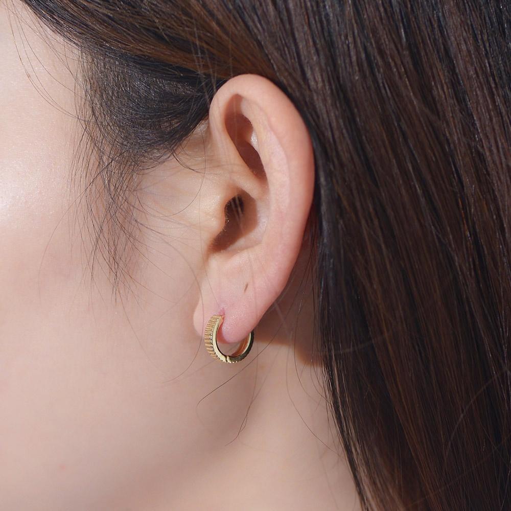 INS Dainty Gold Plated S925 Sterling Silver Minimalist Small Fine Jewelry S925 Wheel Stripe Huggies Hoop Earrings for Women Gift