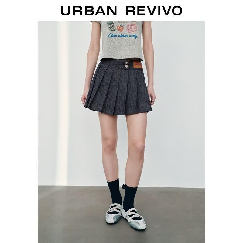 UR2026 Women s Retro Pleated Denim Miniskirt M