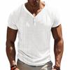 Mens American Style Casual Loose Breathable Short Sleeve Henley T Shirt