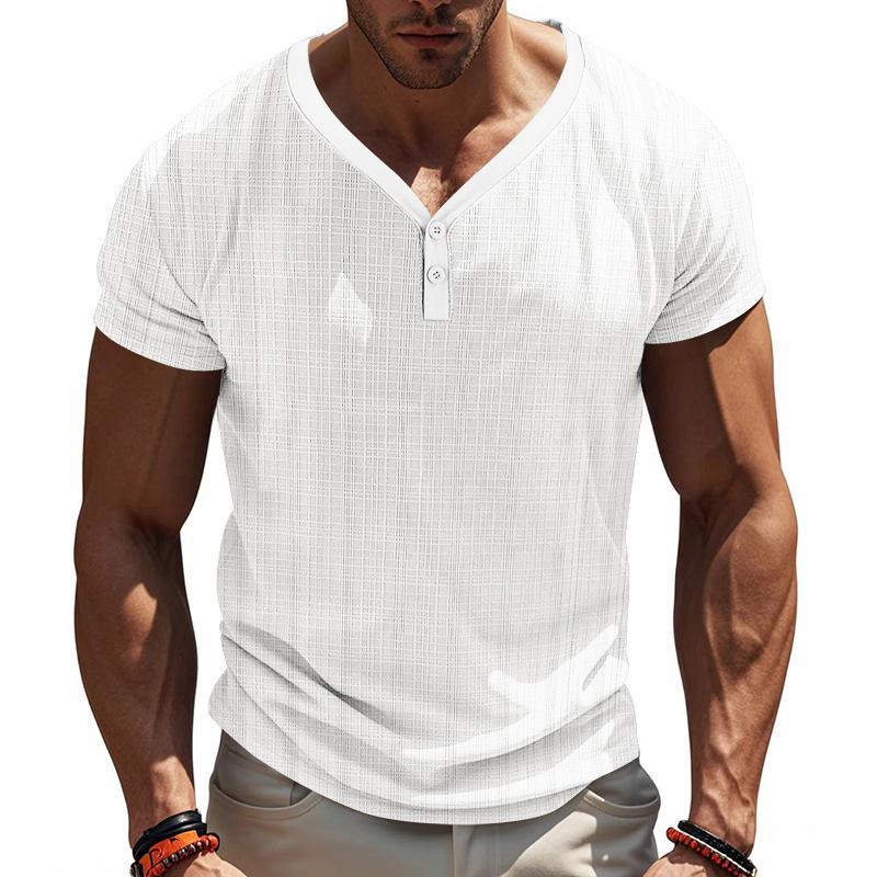 Mens American Style Casual Loose Breathable Short Sleeve Henley T Shirt