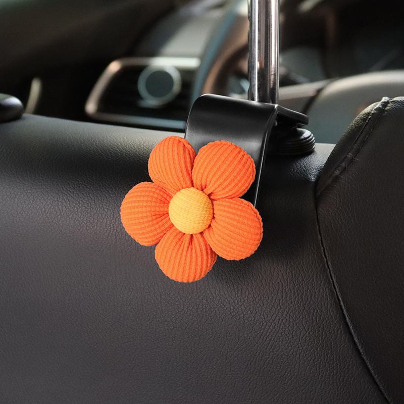 2PCS Cute Cartoon Flower Car Seat Back Hooks Storage Vehicle Headrest Organizer Hanger for Groceries Bag Handbag Auto Decor