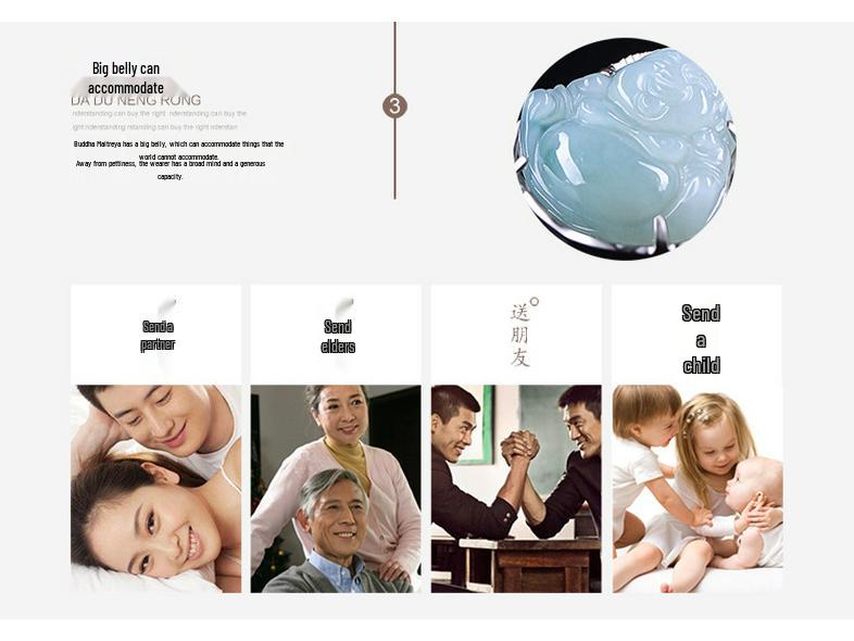 S925 Sterling Silver Jadeite Maitreya Buddha Pendant Necklace - Smiling Face Jade Buddha