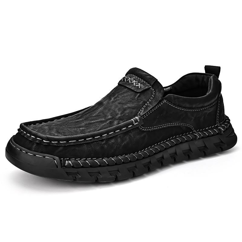 Men's Wide Slip-On Leather Shoes - Business Casual, Soft Sole, Large Sizes 45-46, Genuine Leather