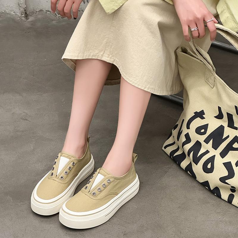 Fisherman shoes women's 2025 spring and summer thin lightweight breathable platform canvas shoes classic versatile lazy one pedal ins
