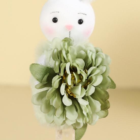 Easter Standing Bunny Doll Cute Fabric Rabbit Figurine with Artificial Flower for Spring Home Shelf Table Decor