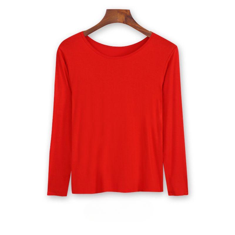 

Женский топ с длинным рукавом, однотонная футболка на весну и осень XL красный