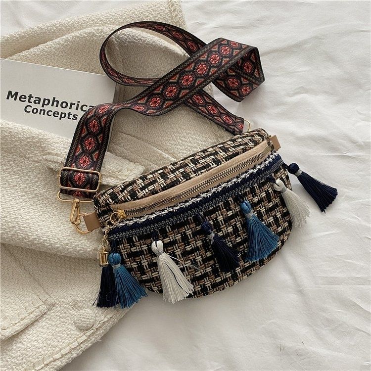 Ethnic Style Handbag Women's Textured Canvas Bag Simple Single Shoulder Crossbody Women's Bag