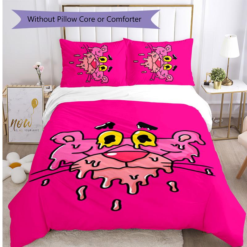 Set Lenzuola 3 Pezzi Stampa Pantera Rosa Copripiumino Morbido Traspirante Federe Lavabile Decorazione Camera da Letto Regalo per la Casa