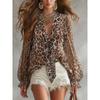 Women S V Neck Leopard Print Long Sleeve Loose Fit Sexy Commute Blouse