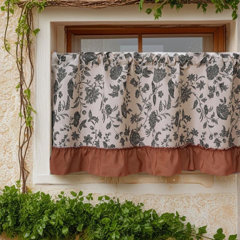 Retro-Stile Florale Designs Kurzer Vorhang Atmungsaktive Transparente Fensterdekorationen für Wohnzimmer Küche Schnelle Montage