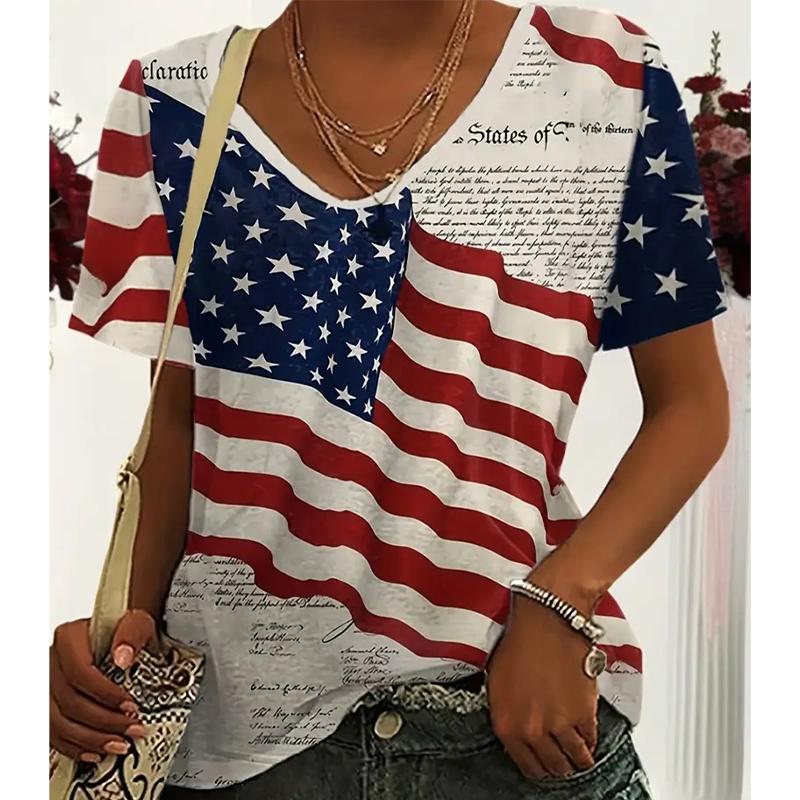 

Модные блузки с росписью национальным флагом, футболки с коротким рукавом и V-образным вырезом, повседневные 8XL красный