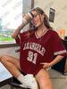 Sommer Neu Leopard Los Angeles 91 Print T-Shirt Für Damen V-Ausschnitt Kurzarm T-Shirts Sport Fußballtrikot Y2K Übergroße Oberteile