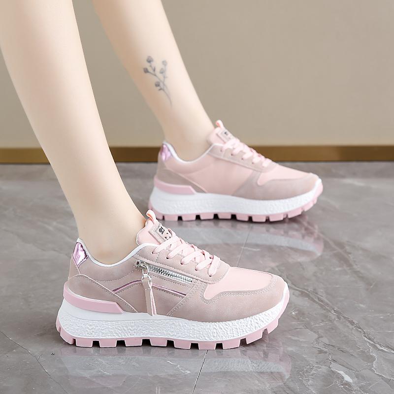 Fashion Spring and Autumn New Sneakers Fashion Round Toe Front Lace-up Colorblock Platform Non-slip Low-top Single Shoes