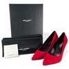 Pristine SAINT LAURENT Pumps Pointed Toe Stiletto Heels Red Suede Leather 37.5 Used