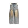 Jeans de pierna ancha teñidos con barro amarillo retro americano para hombres y mujeres holgados callejeros sueltos rectos pantalones casuales de pareja moda