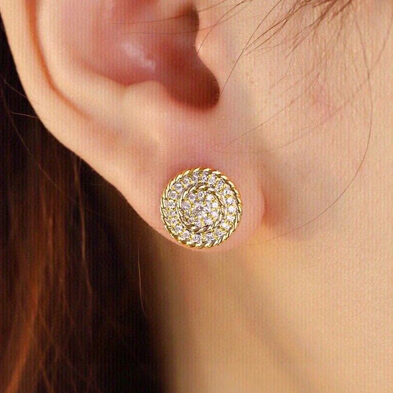 

Huitan Chic Stud Earrings Gold Color Full with Bling Bling CZ Exquisite Ear Piercing Accessory for Women Wedding Trendy Zircon