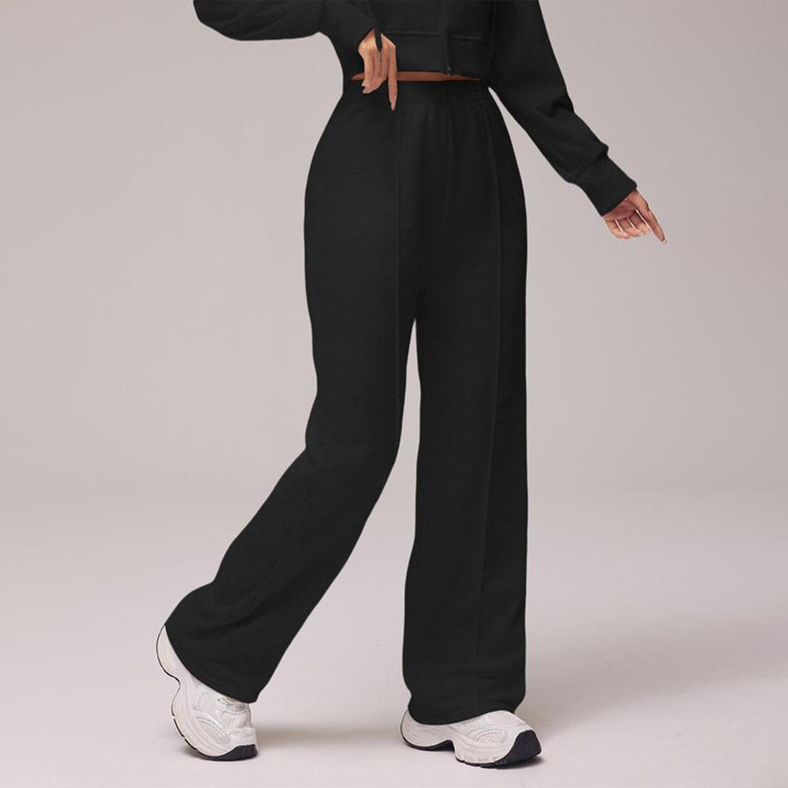 Women s High Waist Wide Leg Pants Casual Lounge Trousers Loose Fit Sweatpants Bottoms XS