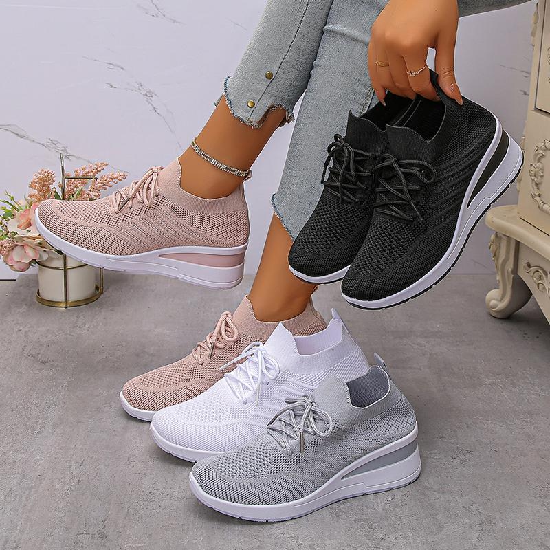 Fashion Women's Breathable Knitting Wedge Sneakers Thick Sole Slip On Casual Sneakers Woman Comfortable Soft Sole Casual Sports Shoes 43