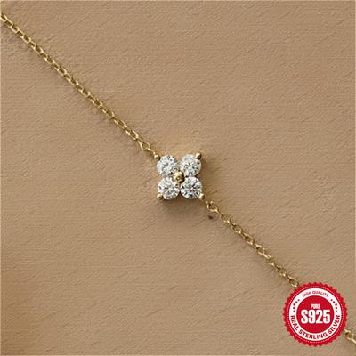 Simple S925 Silver-Plated Sterling Silver Bracelet Women'S Fine Mini Four-Leaf Clover Niche Light Luxury Design Temperament