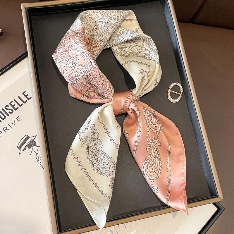 Chain Horse Print Silk Neckerchief Luxury Design Square Scarf For Women Soft Satin Scarves Bag Ribbon Female Foulard Hairband