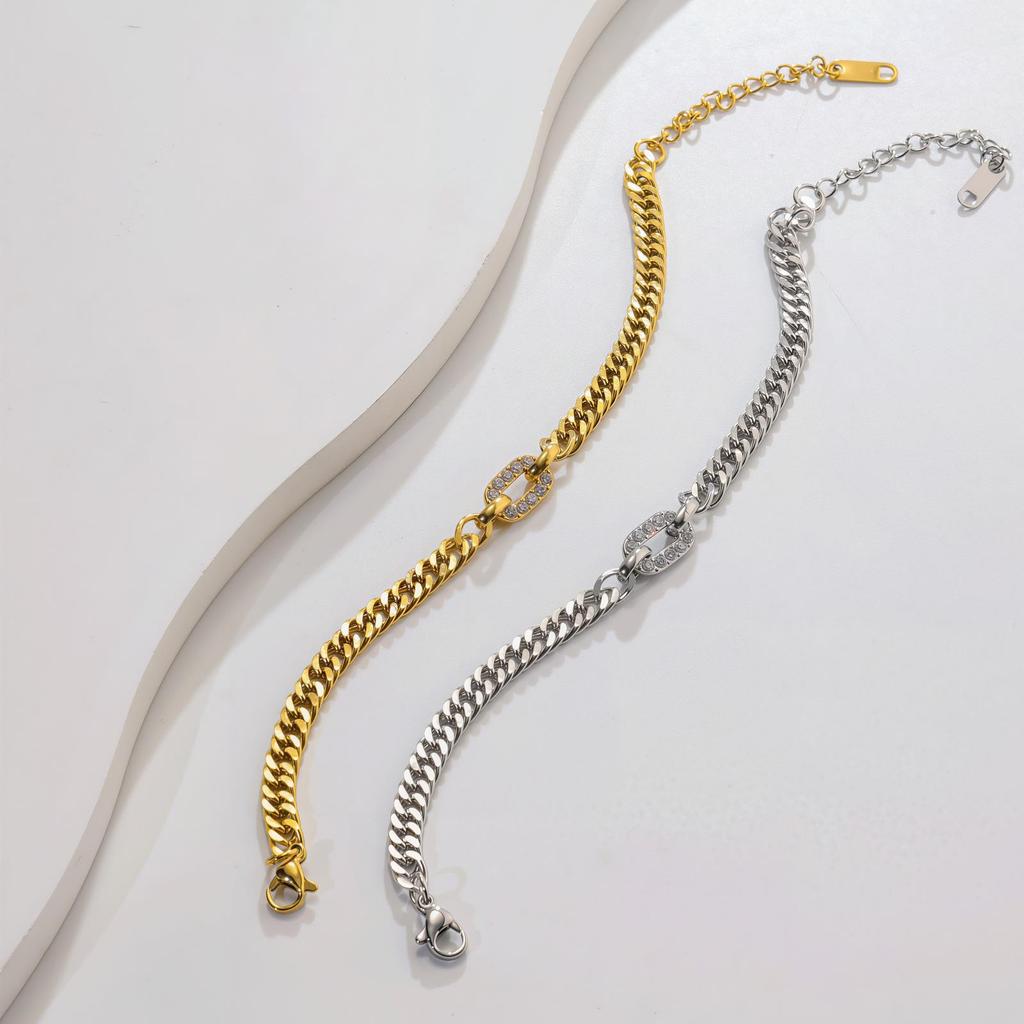 Gold And Silver Two-Color Cuban Chain, Love Diamond-Encrusted Bracelet, Multi-Layer Stacking Design, The Same Hip-Hop Style Jewelry For Men And Women