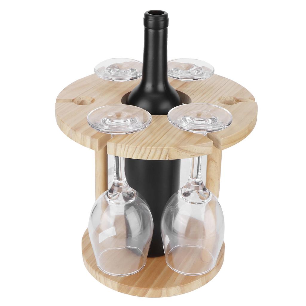Wooden Wine Rack Glass Cup Holder Organizer Tabletop Display for 6 Glass and 1 Wine Bottle