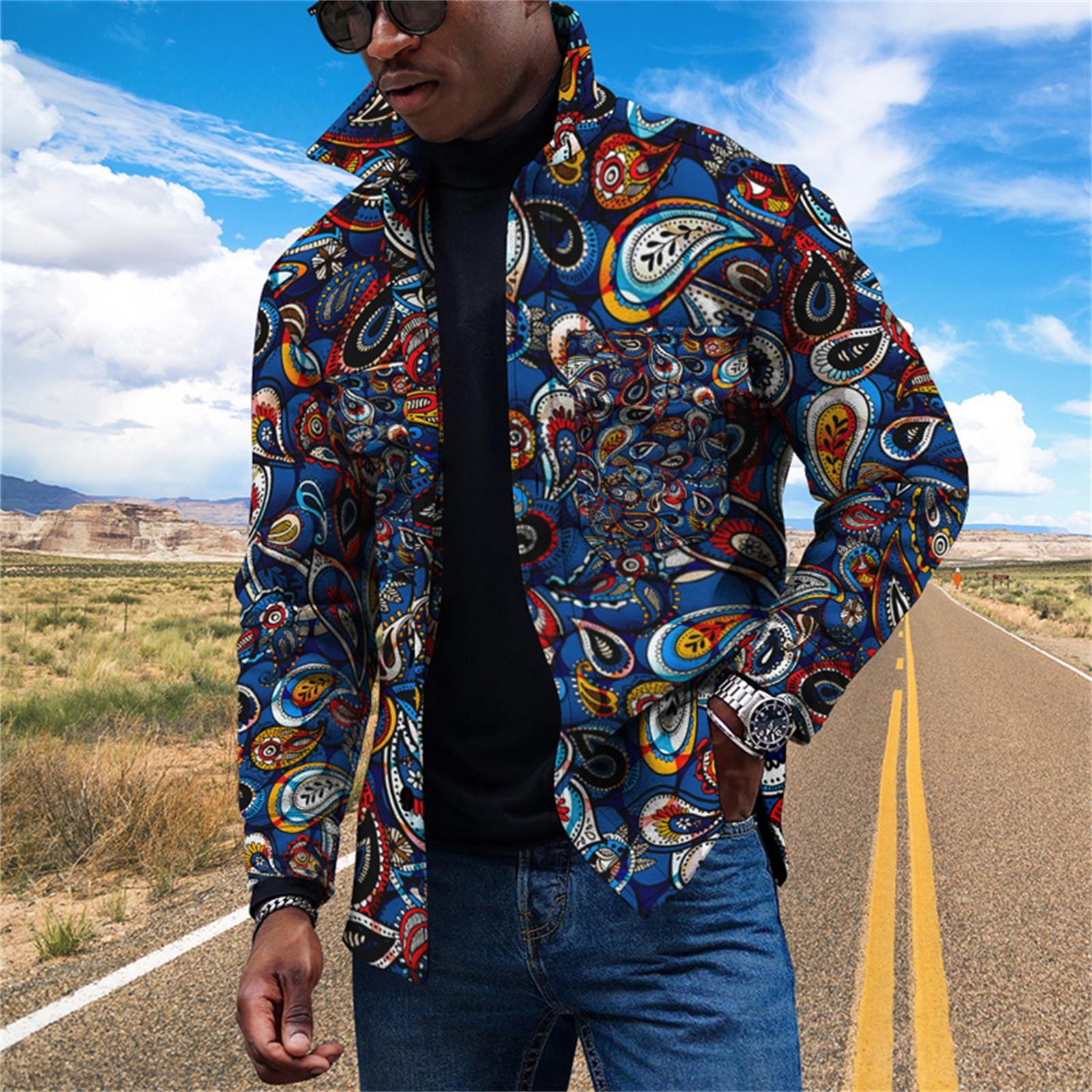 

Мужская модная тенденция, повседневная повседневная куртка на пуговицах с длинным рукавом с принтом L