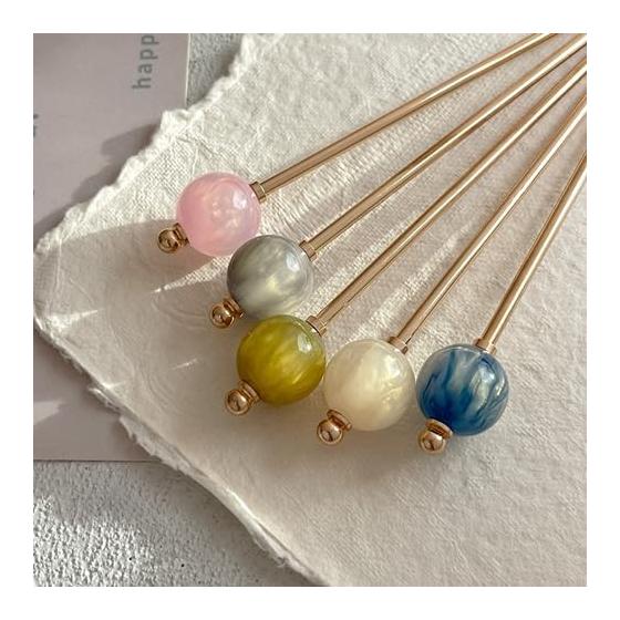 Simple Hair Stick Hairpin for Women - Candy Bead Design, Elegant & Versatile for Kimono, Yukata, Formal Occasions, and Everyday Wear (Ivory)
