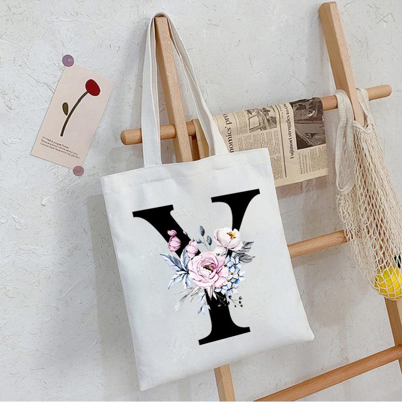 Alphabet24 Letter Print Student Portable Canvas Bag Tote Bag Large Capacity Messenger Bag