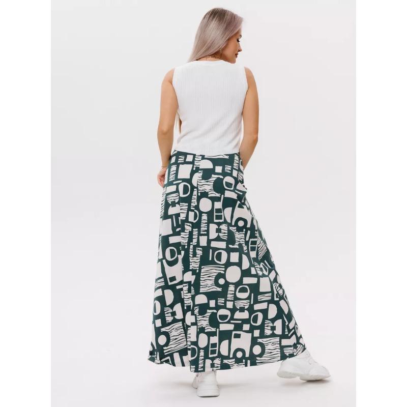 Damen Midi-Rock mit Print, Elastischer High-Waist Fließender A-Linien-Rock