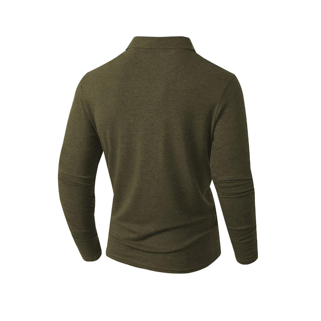 Men's Solid Color Button Lapel Long Sleeve Top Men's Casual Fashion Long Sleeve Top