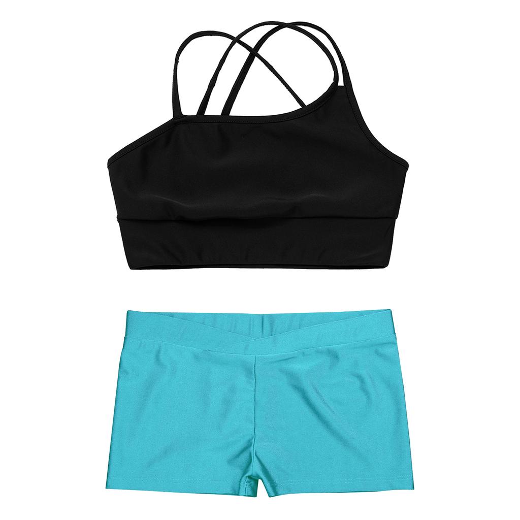 Kids Girls 2 Piece Dance Outfits Crop Top with Shorts Active Set Gymnastics Dancewear Swimwear